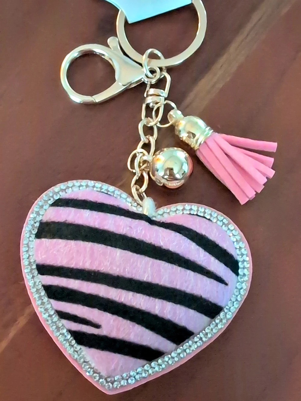 Pink & Black Zebra Heart Keychain